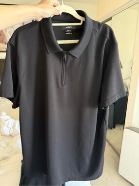 Alfani Black Short-Sleeve Zip Polo Shirt